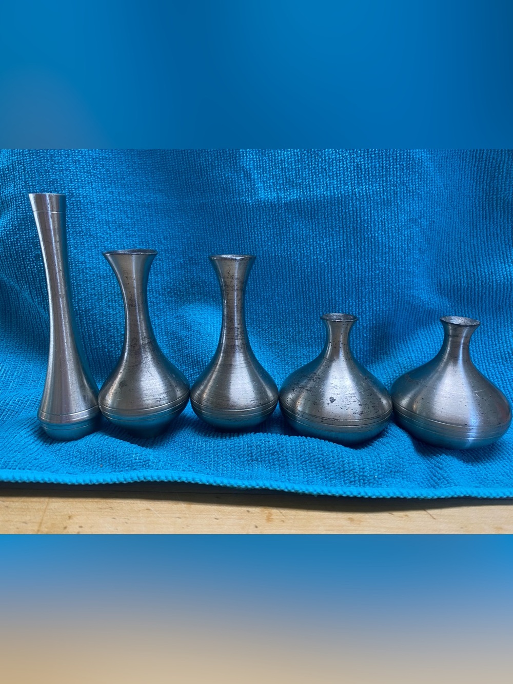 Vintage Selwin Pewter Miniature Bud Vase Set of 5 - 97% Tin